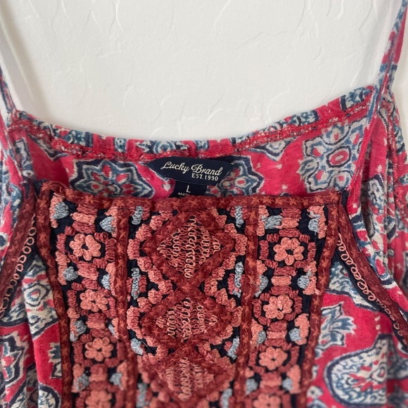 Embroidered Stretch Linen Blend Aztec Print Hipster Hippie Boho Halter Cami Top - Picture 2 of 7